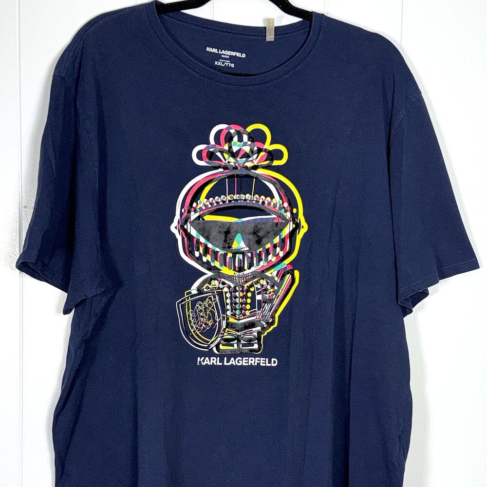 Karl Lagerfeld Paris Iconic Logo Rainbow Knight Armor Navy T-Shirt Tee Top XXL